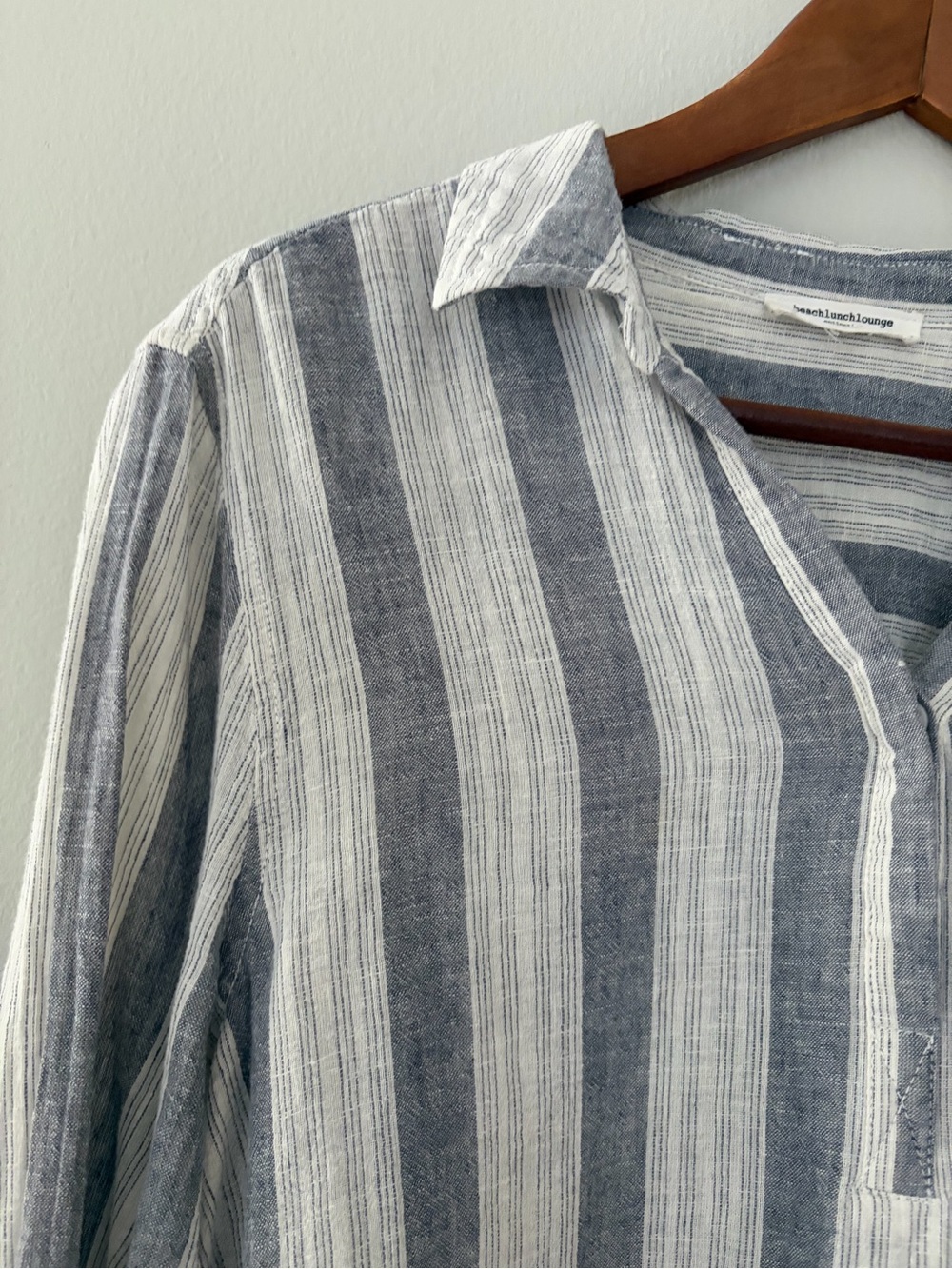 Linen Cotton Tunic Blouse Top Striped White Grey Breathable by BeachLunchLounge - Picture 4 of 17